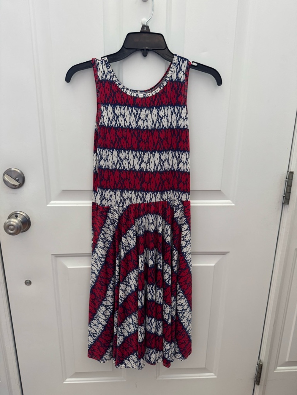 LuLaRoe girls Adeline Sleeveless Red & White Patterned size 12/14 Dress